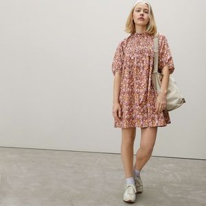 Everlane Shirred Mini Dress in Brown Floral